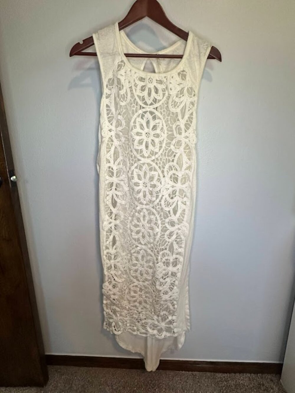 Free People Ivory Floral Lace Crochet Boho Maxi Dress Tunic Cover-up - Size S/P
